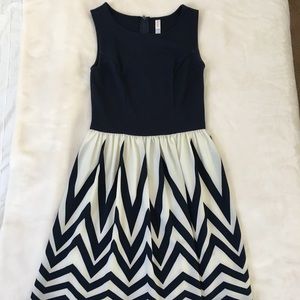 Navy & cream colored dress